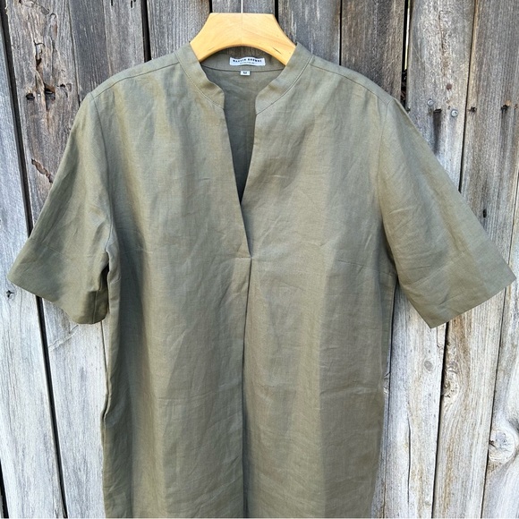 Marvin Browne Linen Short Sleeve Tunic Dress Olive Green M - Picture 2 of 13